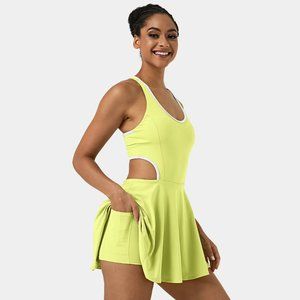 Halara Softlyzero Airy Crisscross Cut Out 2-in-1 Mini Tennis Dress Yellow Green